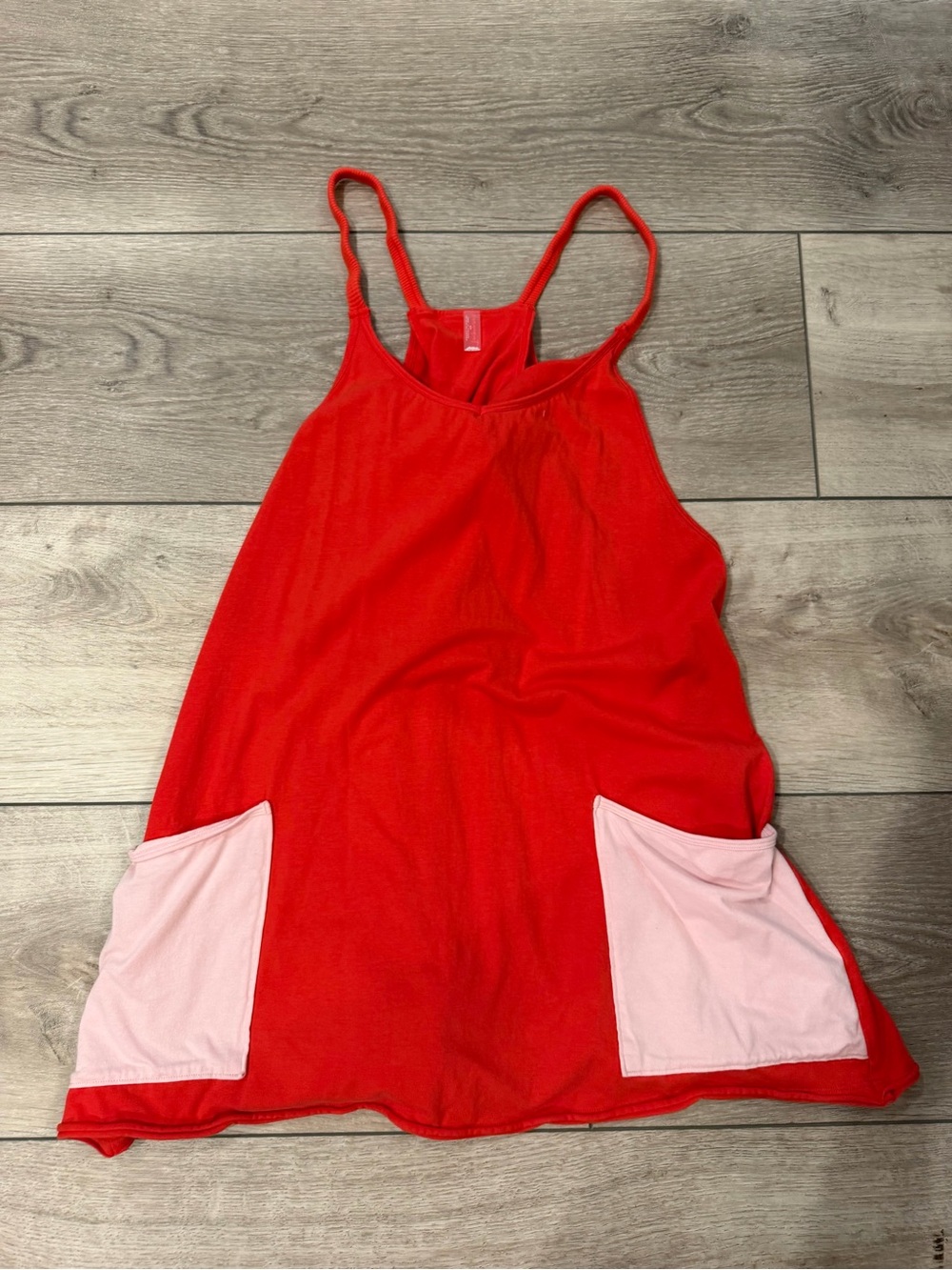 Free People Red Tank Romper with Pink Pockets